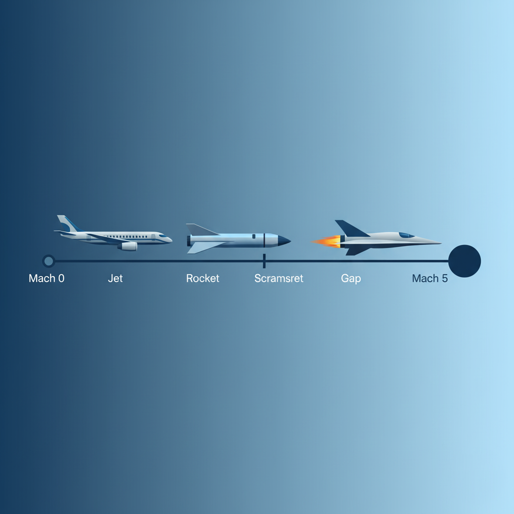 Diagram illustrating the 'propulsion gap' from Mach 0 to Mach 5