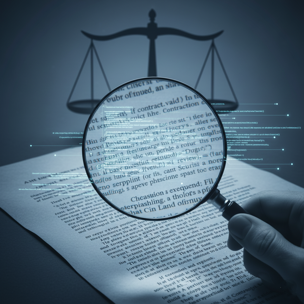 A magnifying glass over a legal document with code