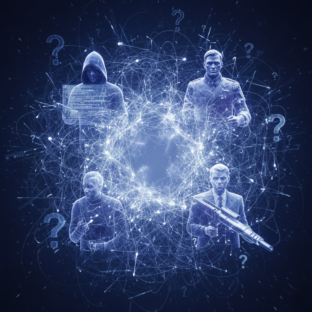 Tangled web of responsibility with question marks