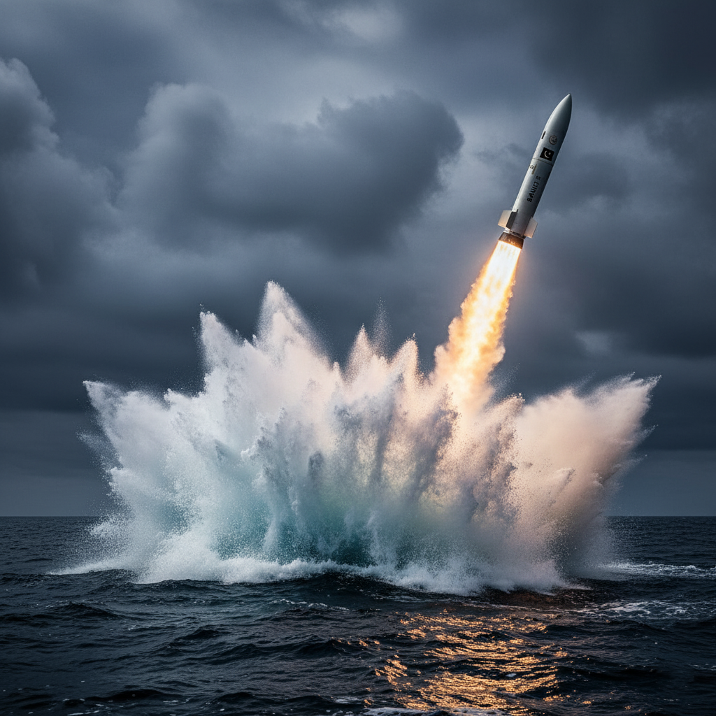 A diagram illustrating a submarine-launched cruise missile (SLCM)