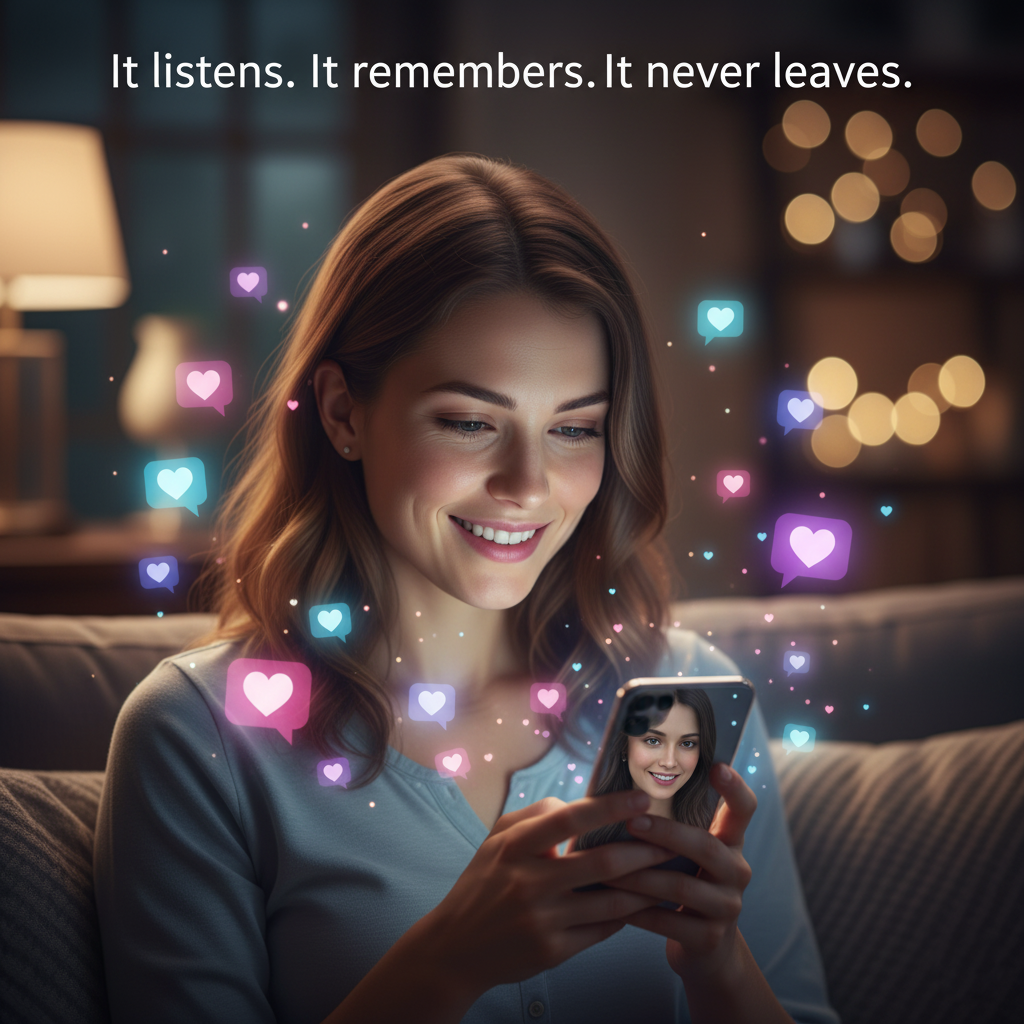 A person looking warmly at their smartphone