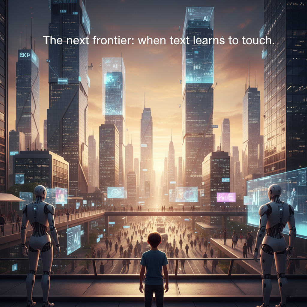 A futuristic image of AI, VR, and robotics