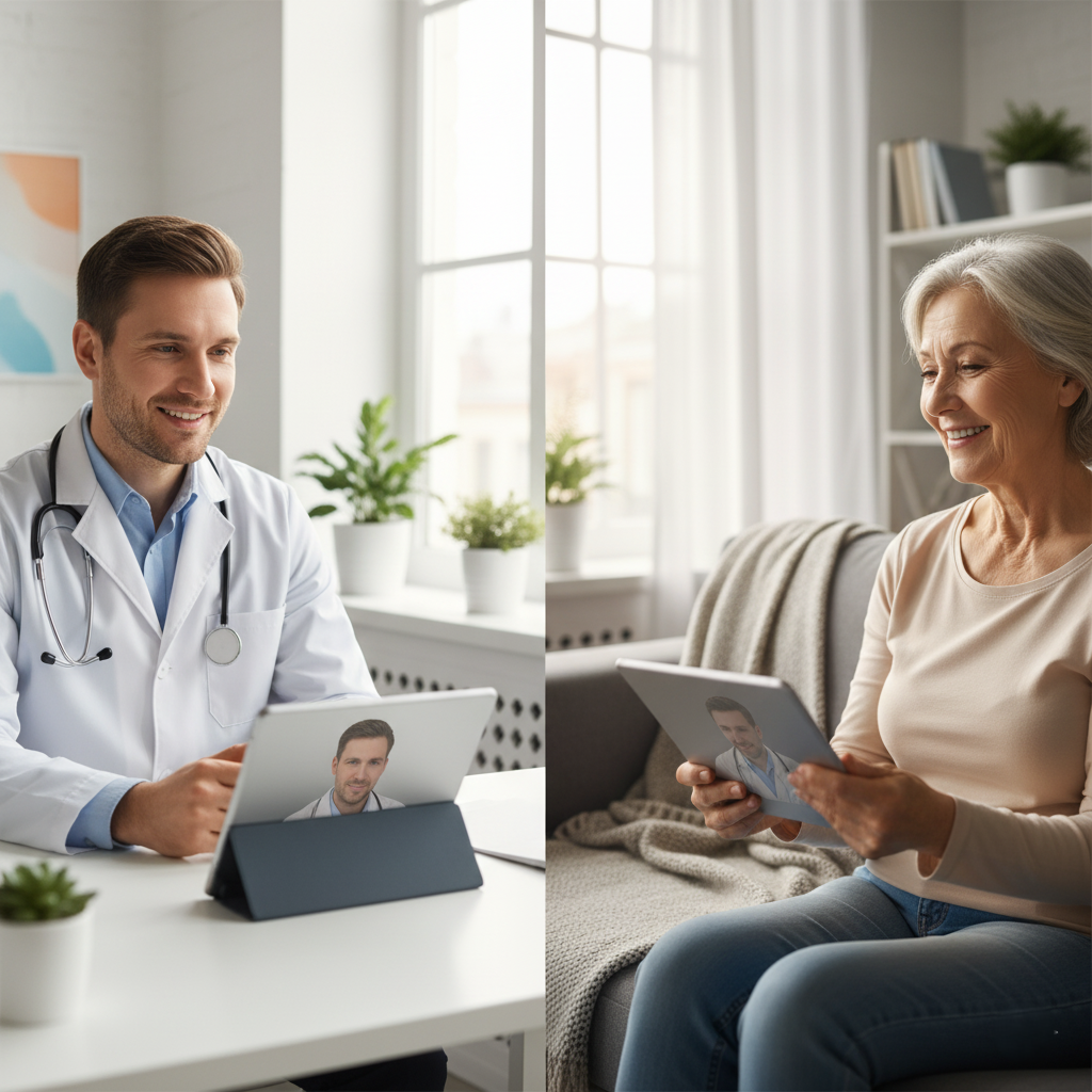 A patient having a video call (telemedicine) with a doctor
