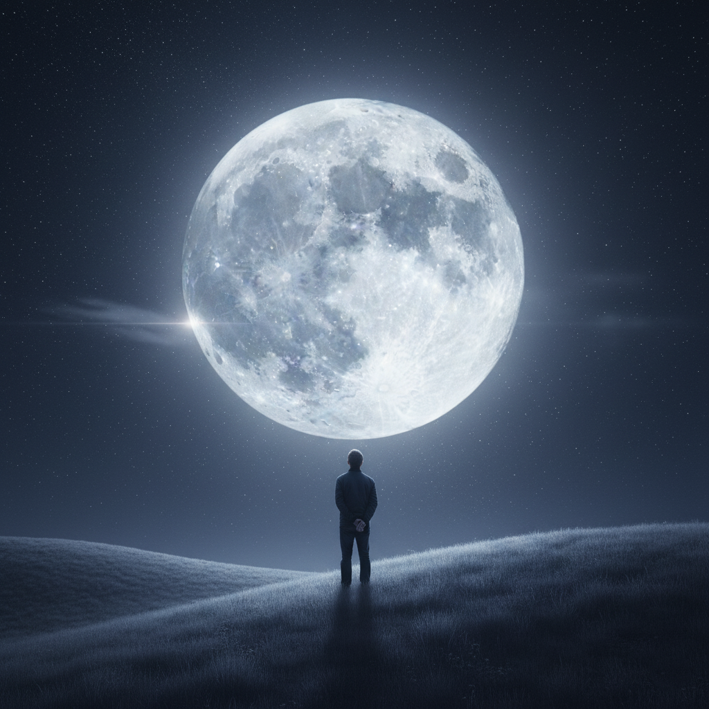 A person looking at a full moon, symbolizing curiosity and science