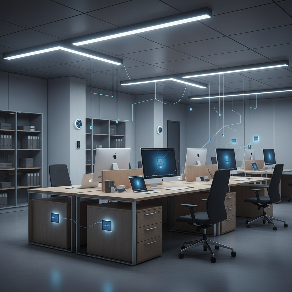 An image of indoor IoT sensors being powered by ambient office light