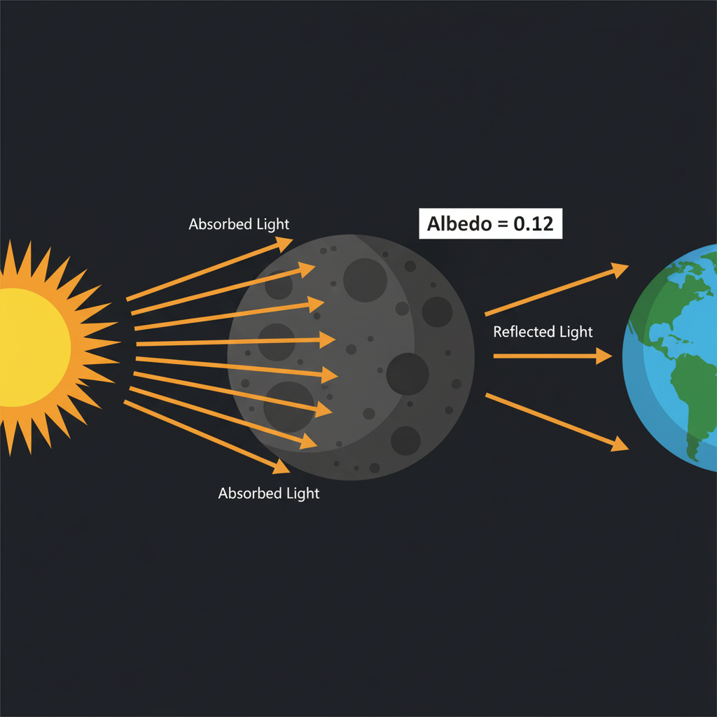 A diagram showing sunlight reflecting off the moon, with only 12% (albedo) bouncing to Earth