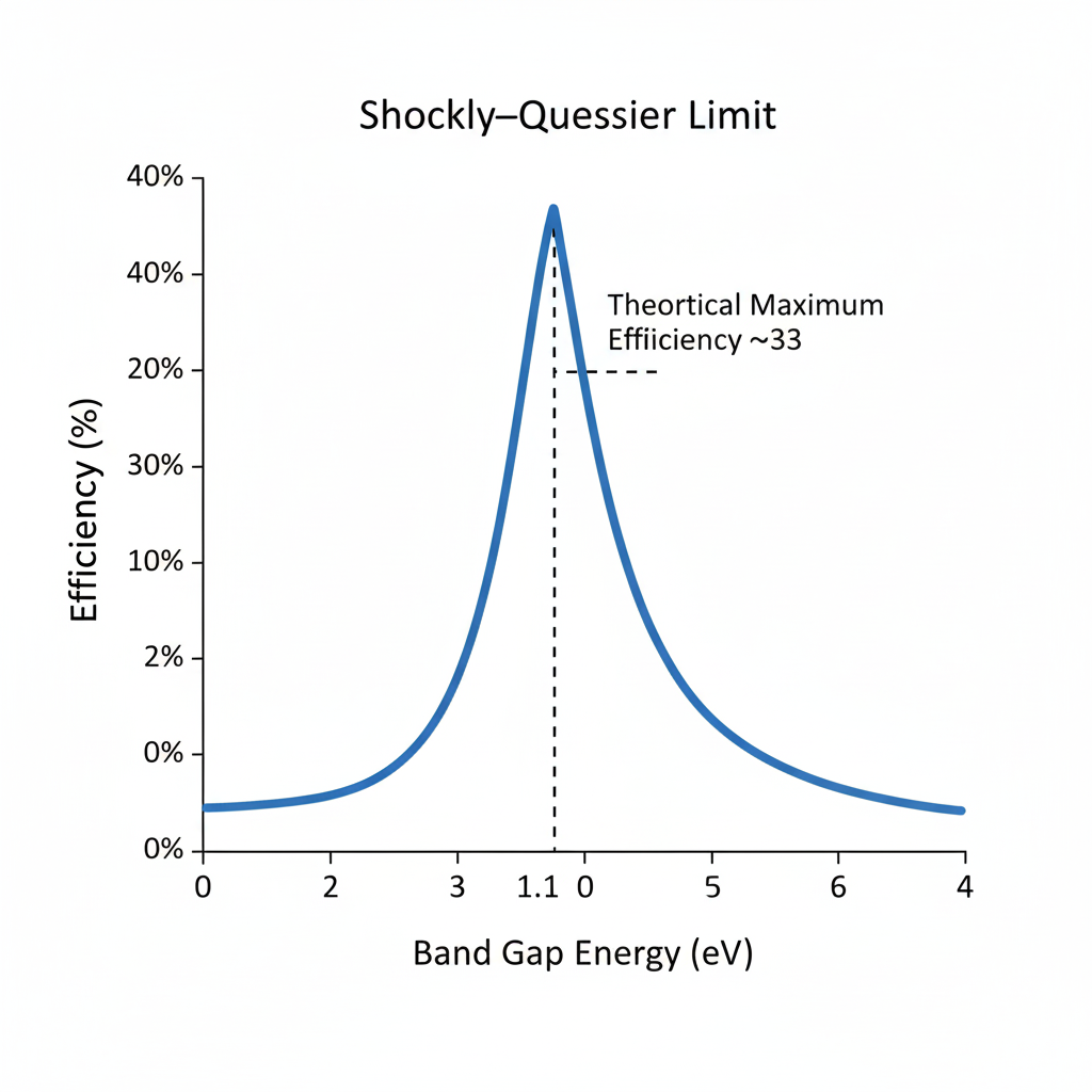 A graph of the Shockley-Queisser Limit showing theoretical solar cell efficiency