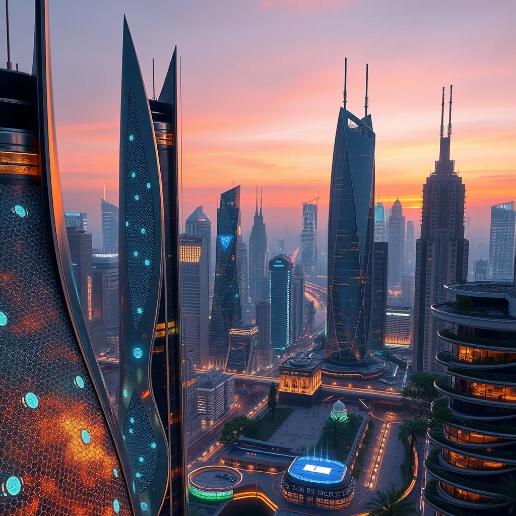 Futuristic city powered by nano-solar panels