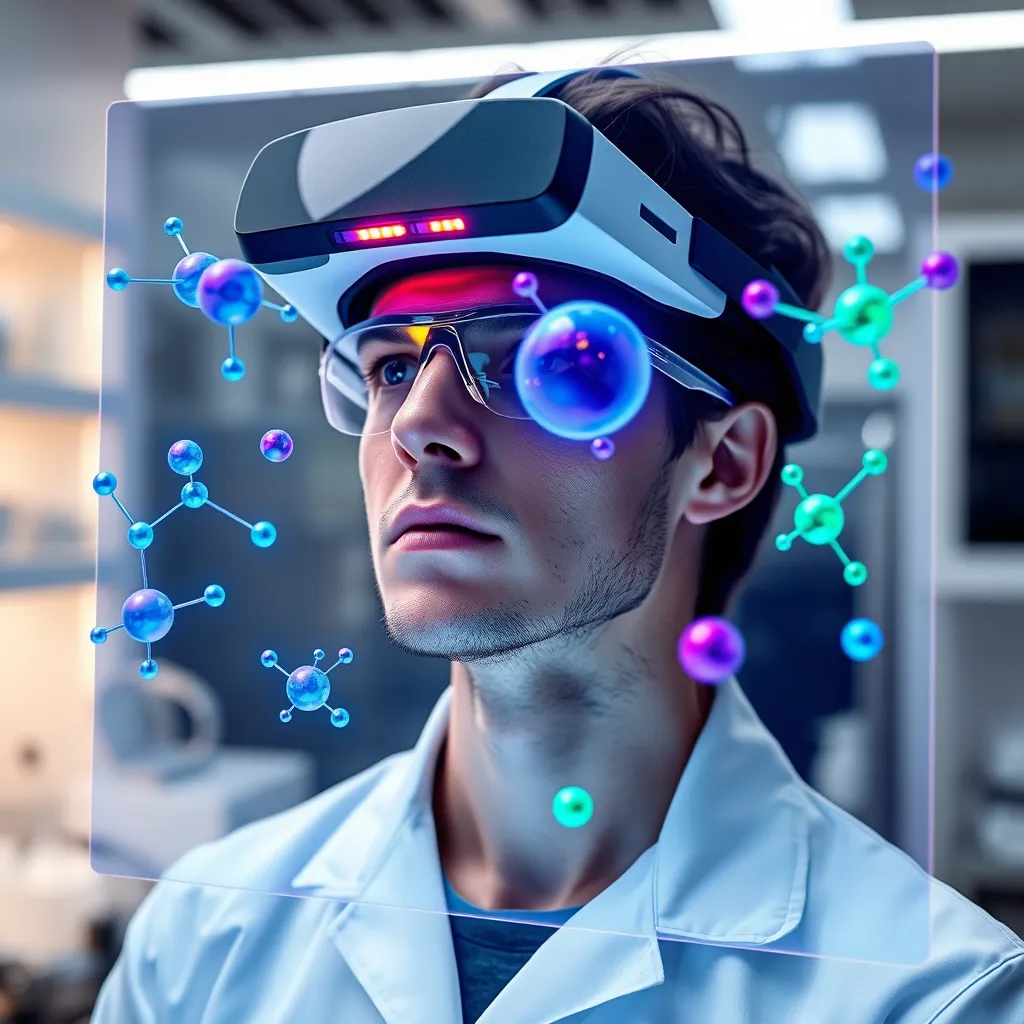 Scientist looking at a nano-scale visualization