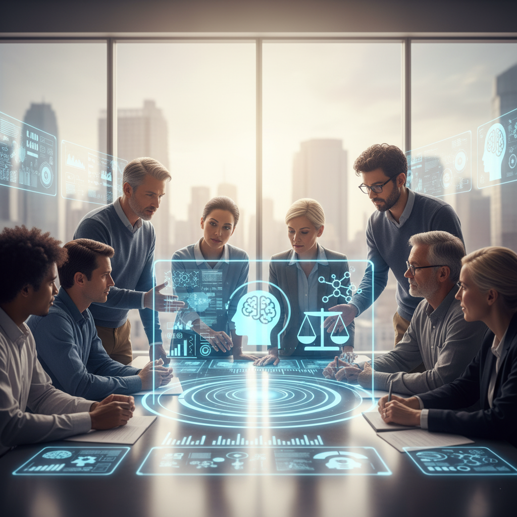 An image of a diverse group of citizens engaged in a discussion about science and ethics.