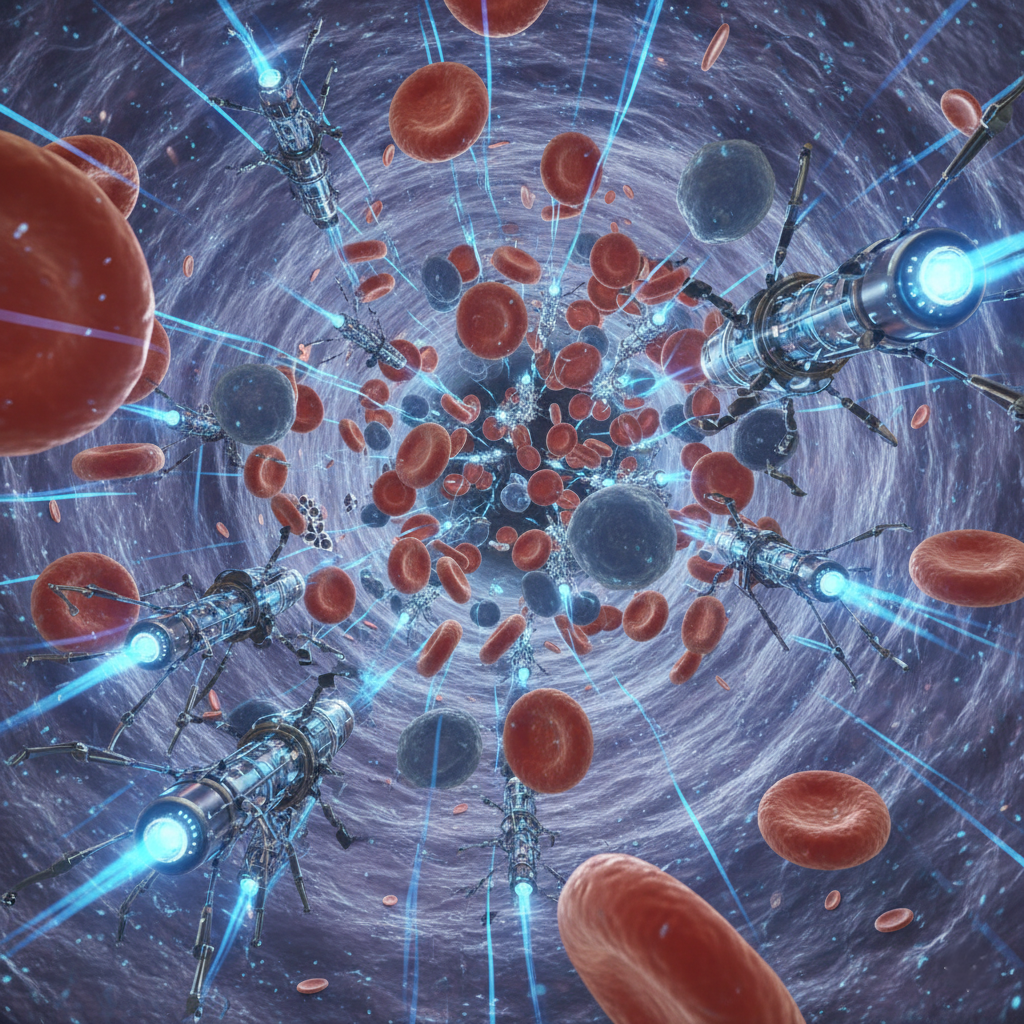 Abstract image of nanobots in the bloodstream