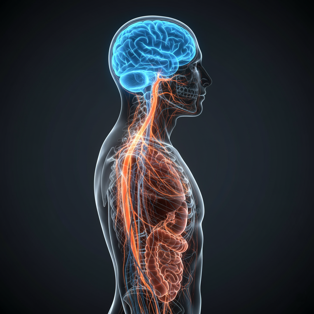 Anatomy illustration of the Vagus Nerve connecting the brain and the gut