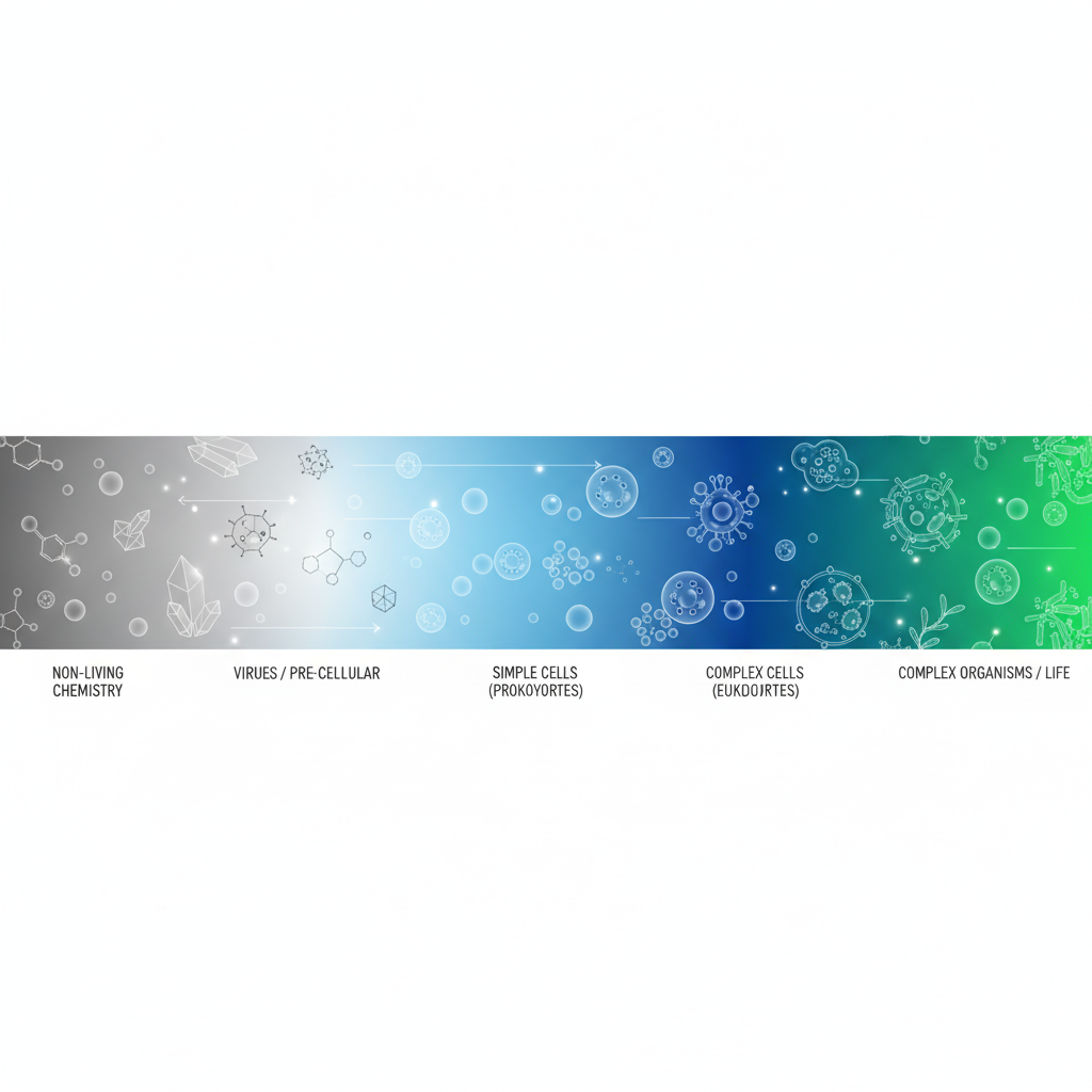 A color spectrum gradient representing the transition from non-life to life