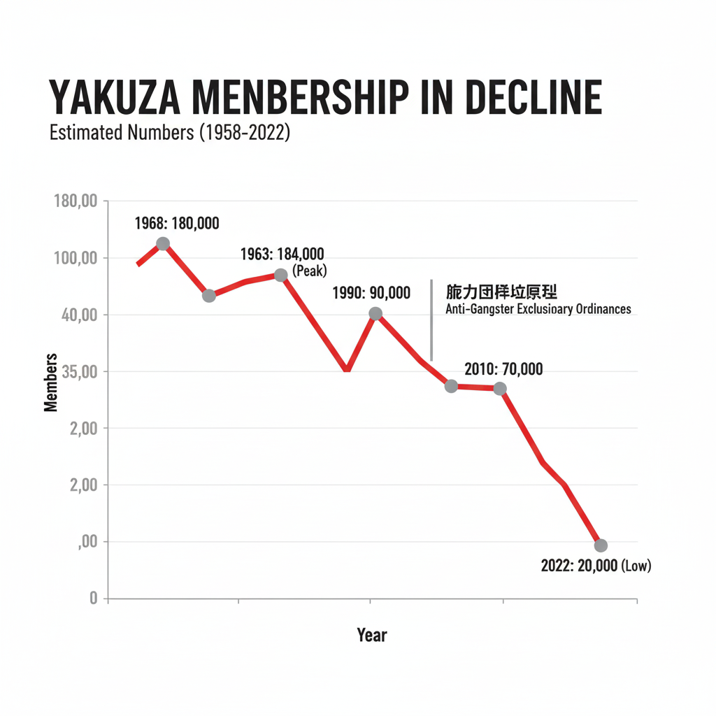 Graph showing the decline of Yakuza membership in recent years