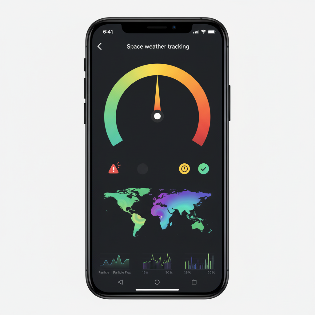 Screenshot of a space weather tracking app showing Kp index