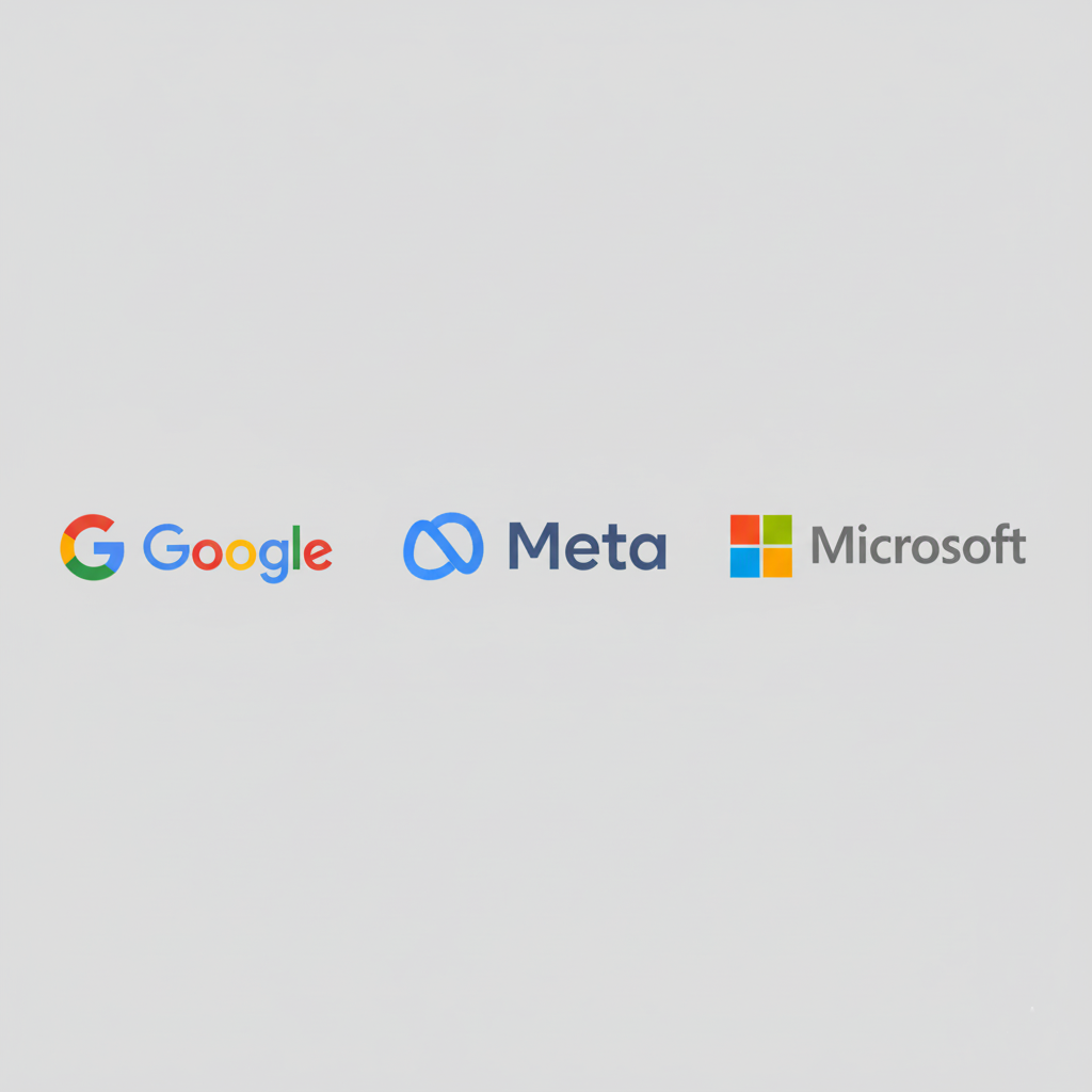A collage of the logos for Google, Meta (Facebook), Microsoft, and Amazon.
