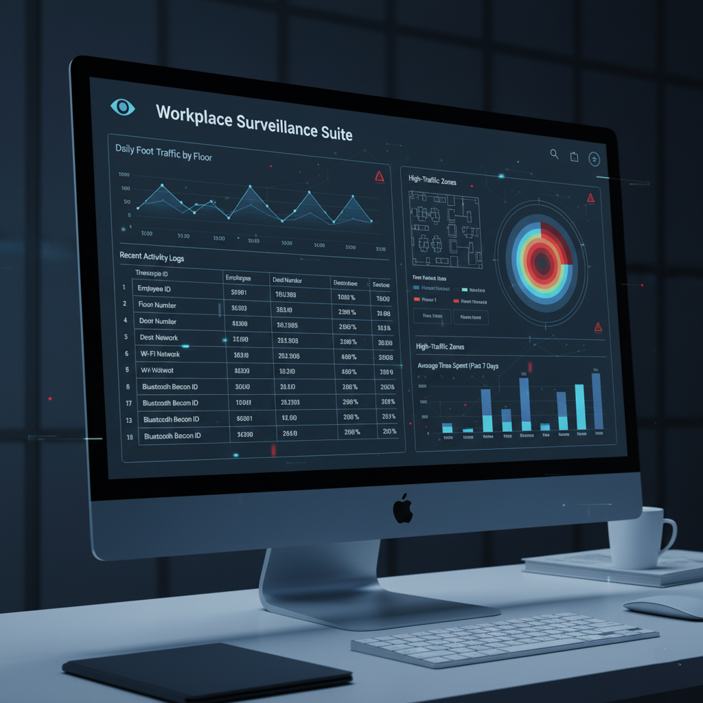 A mock-up of a manager's dashboard showing employee location data logs