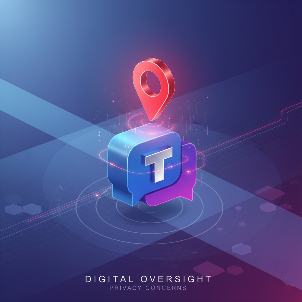 An illustration of the Microsoft Teams logo with a location pin or magnifying glass over it