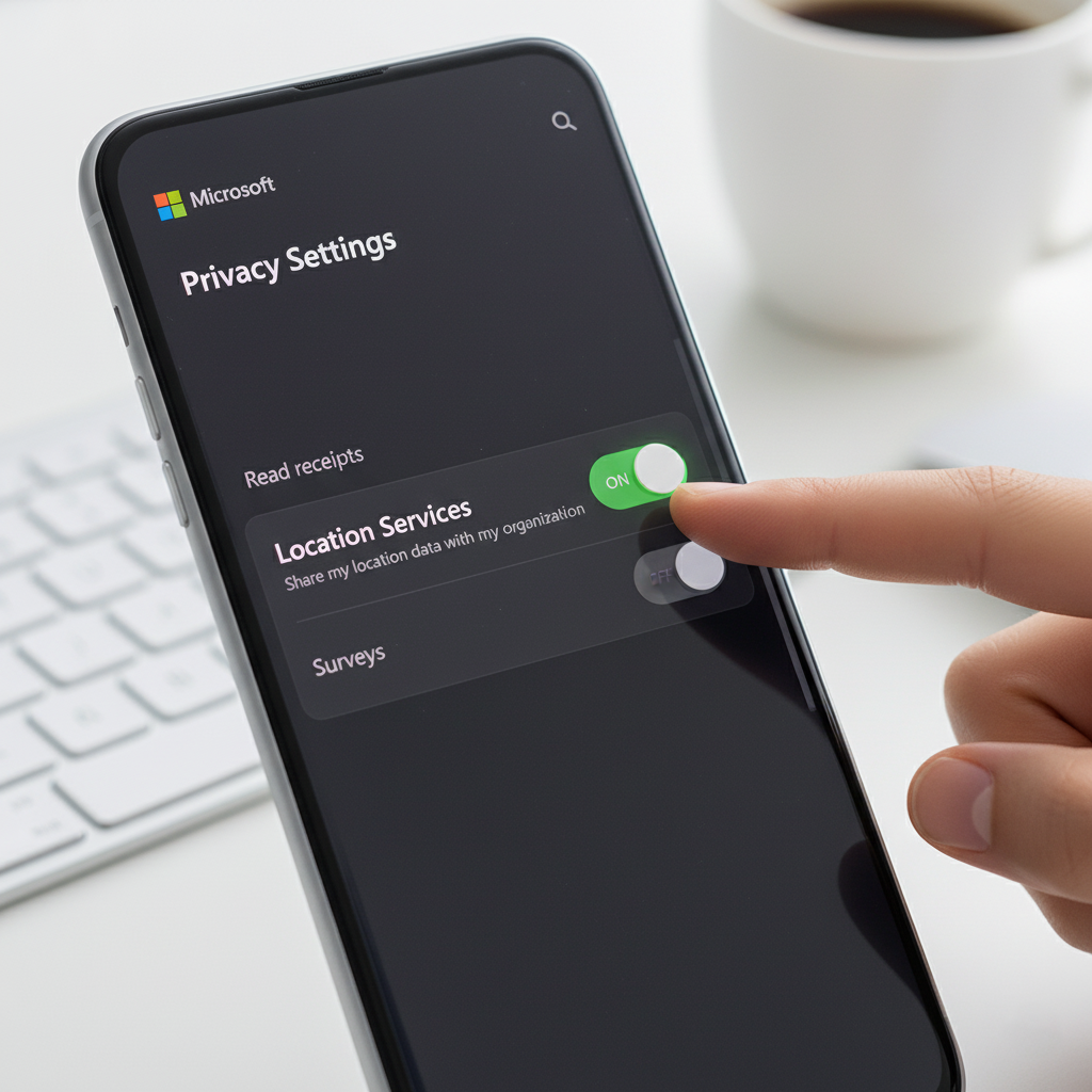 A user's hand toggling a privacy switch in the Teams app settings