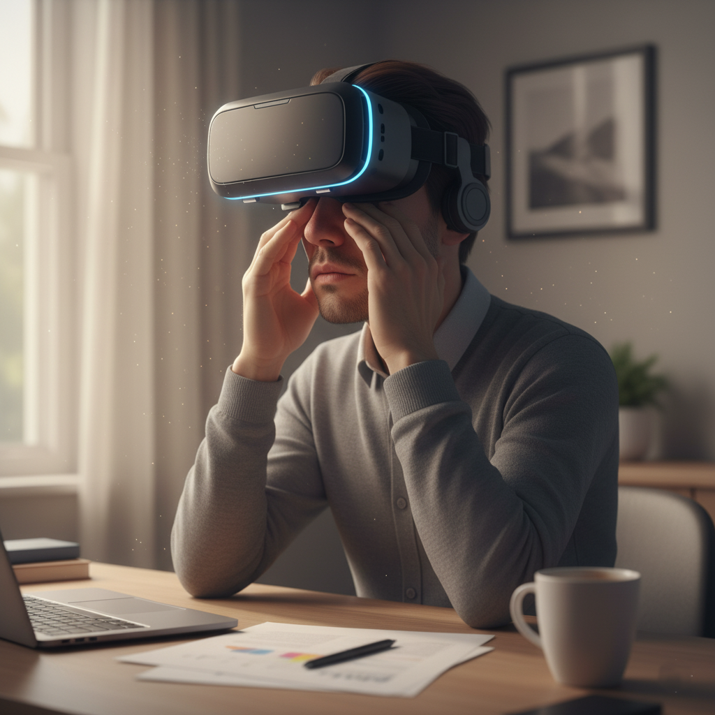Person looking tired after wearing a VR headset for a long time